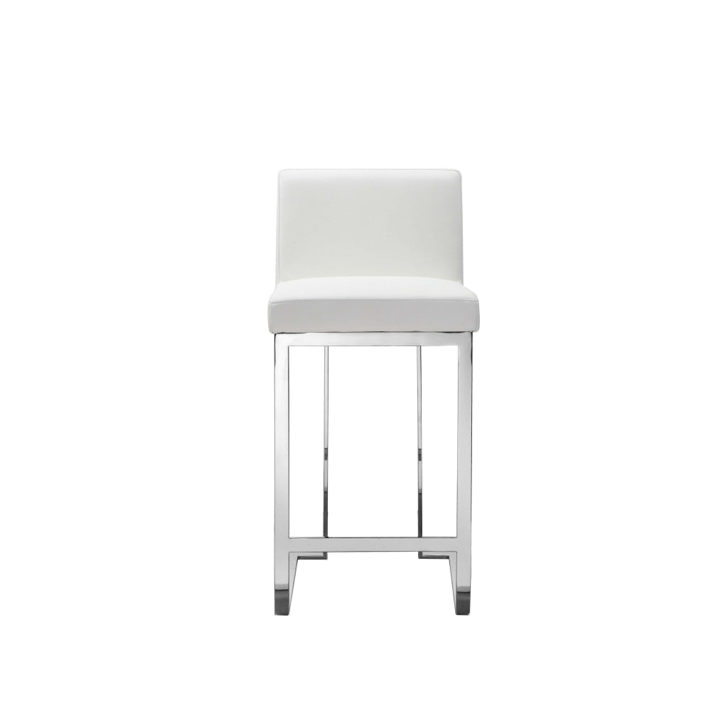 Boly 26 Inch Counter Height Chair White Faux Leather Foam Cushions Steel By Casagear Home BM315110