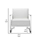 Boly 28 Inch Lounge Chair, White Faux Leather, Cushions, Chrome Steel Base By Casagear Home