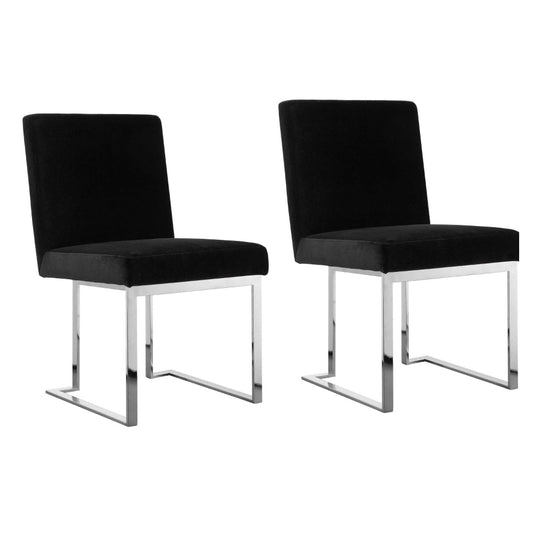 Boly 19 Inch Dining Chair, Set of 2, Black Velvet, Foam, Chrome Steel Base By Casagear Home