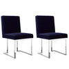 Boly 19 Inch Dining Chair Set of 2 Navy Blue Velvet Foam Chrome Steel By Casagear Home BM315120