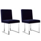 Boly 19 Inch Dining Chair, Set of 2, Navy Blue Velvet, Foam, Chrome Steel By Casagear Home