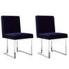 Boly 19 Inch Dining Chair, Set of 2, Navy Blue Velvet, Foam, Chrome Steel By Casagear Home