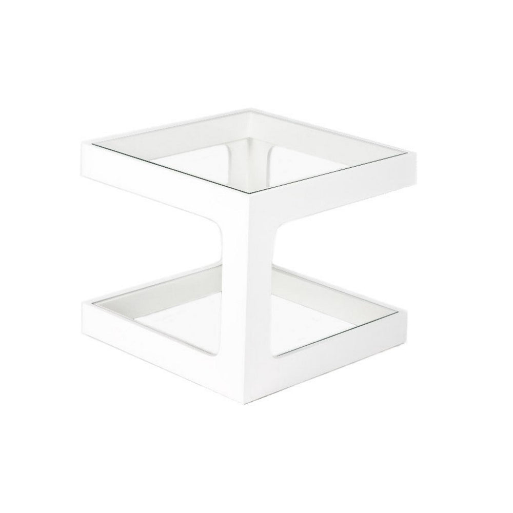 Alex 20 Inch Side End Table, Square Tempered Glass Top, White Solid Wood By Casagear Home