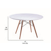 Ben 47 Inch Dining Table Round White Lacquer Tapered Legs Wood Metal By Casagear Home BM315125