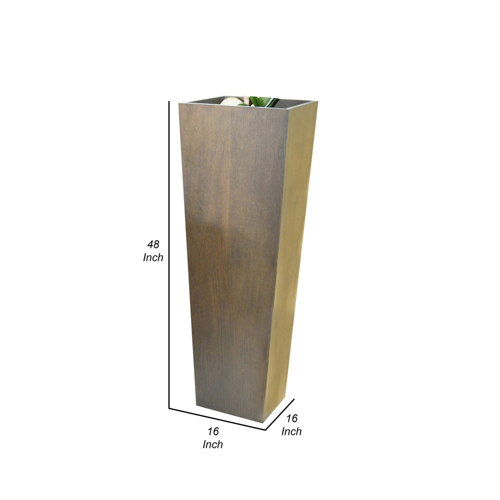 Jo 48 Inch Tall Flower Pot Planter Hidden Indented Box Dark Brown Veneer By Casagear Home BM315130