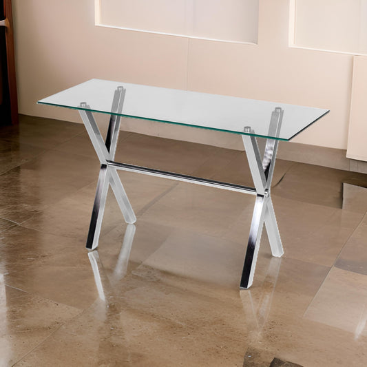 Tia 51 Inch Office Desk Rectangular Clear Tempered Glass Top Silver Legs By Casagear Home BM315136