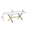 Tia 79 Inch Dining Table Rectangular Tempered Glass Top Gold Clear By Casagear Home BM315137