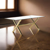 Tia 79 Inch Dining Table Rectangular Tempered Glass Top Gold Clear By Casagear Home BM315137