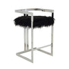 Suki 30 Inch Barstool Chair Cushioned Black Faux Fur Silver Cantilever By Casagear Home BM315138