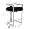 Suki 30 Inch Barstool Chair Cushioned Black Faux Fur Silver Cantilever By Casagear Home BM315138