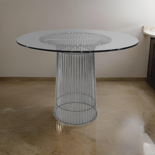 Pima 40 Inch Dining Table Round Tempered Glass Top Open Padestal Base By Casagear Home BM315141