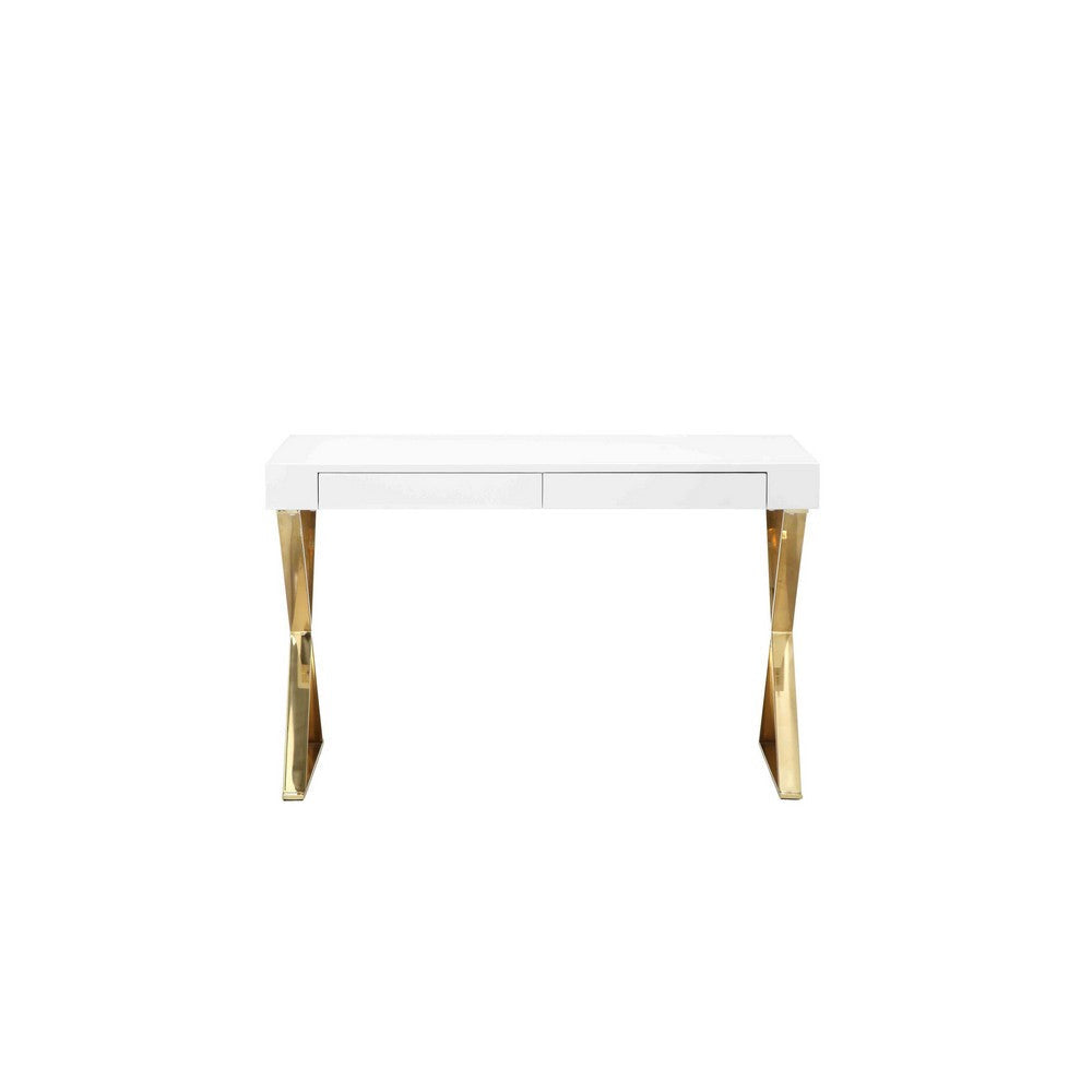 Rix 47’’ Office Desk 2 Drawers Gold Metal Base White by Casagear Home BM315142