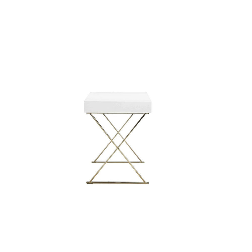 Rix 47’’ Office Desk 2 Drawers Gold Metal Base White by Casagear Home BM315142