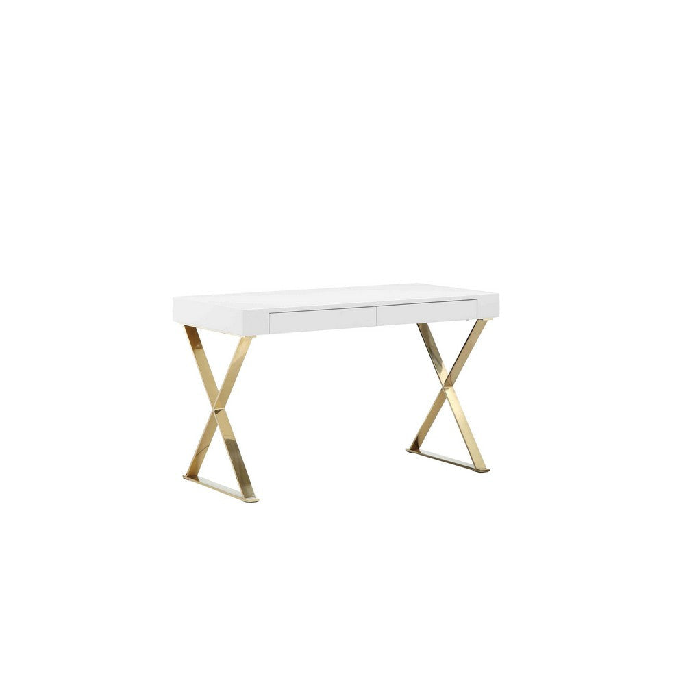 Rix 47’’ Office Desk 2 Drawers Gold Metal Base White by Casagear Home BM315142