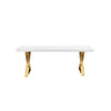 Rix 87 Inch Dining Table, Rectangular White Top, Gold Finished Metal Base By Casagear Home