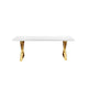 Rix 87 Inch Dining Table, Rectangular White Top, Gold Finished Metal Base By Casagear Home