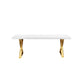 Rix 87 Inch Dining Table Rectangular White Top Gold Finished Metal Base By Casagear Home BM315143