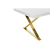 Rix 87 Inch Dining Table, Rectangular White Top, Gold Finished Metal Base By Casagear Home