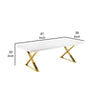Rix 87 Inch Dining Table, Rectangular White Top, Gold Finished Metal Base By Casagear Home
