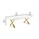 Rix 87 Inch Dining Table Rectangular White Top Gold Finished Metal Base By Casagear Home BM315143