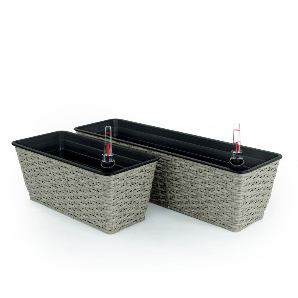 Wiki Inch Self Watering Planter Set of 2, Hand Woven Rattan Wicker, Gray  By Casagear Home