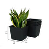 Kiti 8 Inch Set of 5 Square Nursery Planter Pots with Drainage, Black By Casagear Home