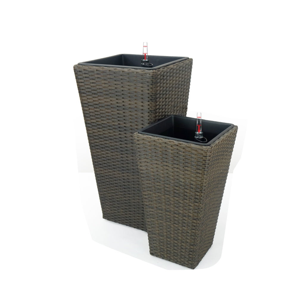 Aly Tall Self Watering Planter Set of 2, Hand Woven Wicker, Espresso Brown By Casagear Home