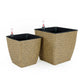 Aly Self Watering Planter Set of 2, Intricately Hand Woven Rattan, Brown By Casagear Home
