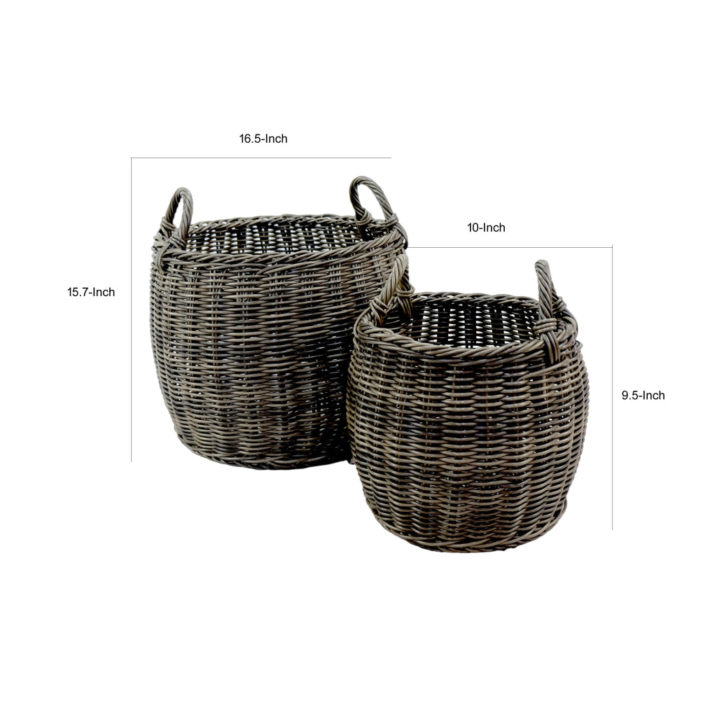 Storage and Laundry Basket Set of 2 Round Handles Hand Woven Wicker Gray By Casagear Home BM315162