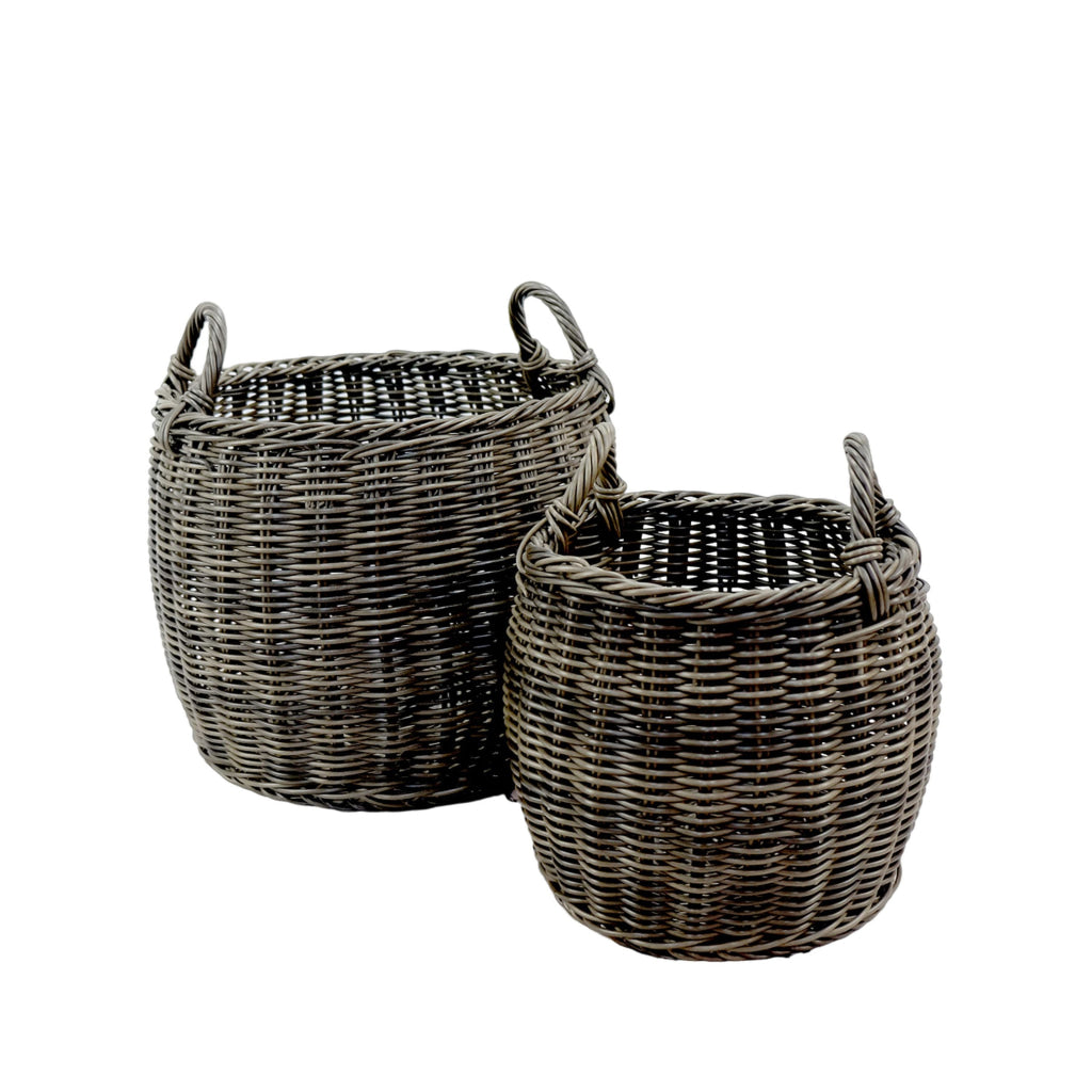 Storage and Laundry Basket Set of 2 Round Handles Hand Woven Wicker Gray By Casagear Home BM315162