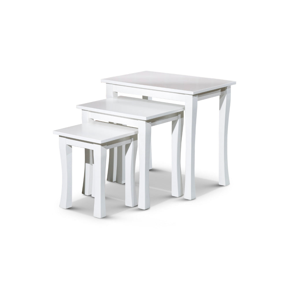 Yoni 3 Piece Nesting Side Table Set, Square, Flared Legs, White Wood Finish By Casagear Home