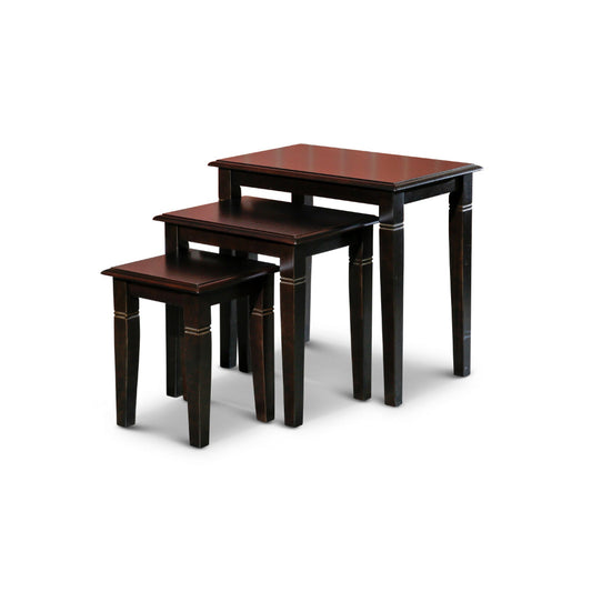 Yoni 3 Piece Nesting Side Table Set, Square, Flared Legs, Dark Brown Wood By Casagear Home