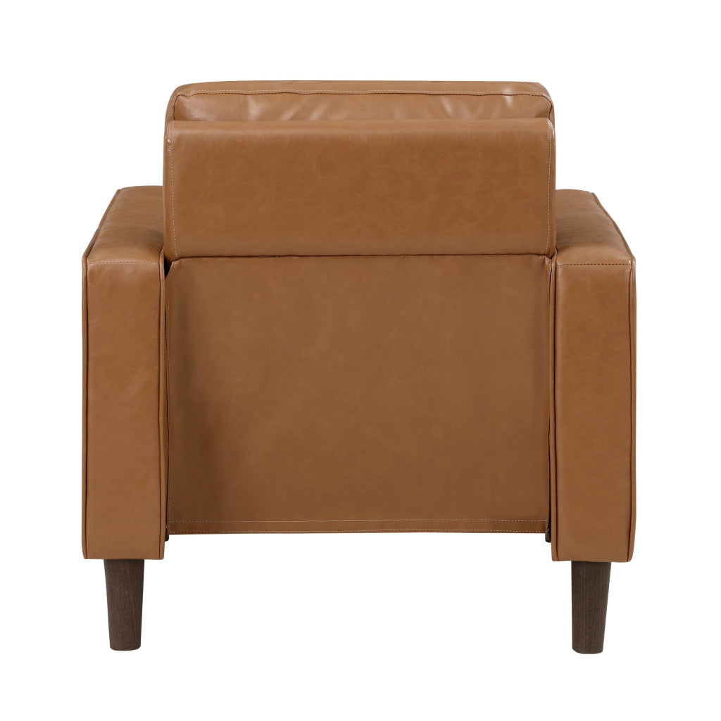 Stark 33 Inch Chair Brown Faux Leather Track Style Arms Solid Wood By Casagear Home BM315169