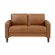 Stark 54 Inch Loveseat Brown Faux Leather Track Style Arms Solid Wood By Casagear Home BM315170