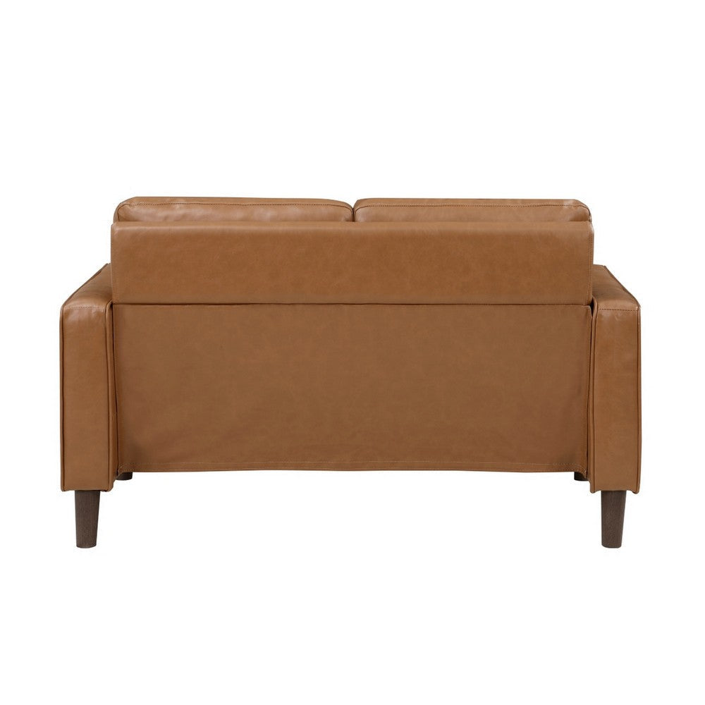 Stark 54 Inch Loveseat Brown Faux Leather Track Style Arms Solid Wood By Casagear Home BM315170