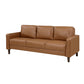 Stark 77 Inch Sofa, Brown Faux Leather, Track Style Arms, Solid Wood Frame By Casagear Home