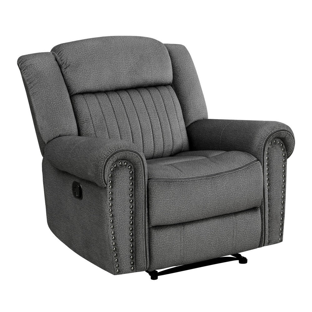 Ben 38 Inch Manual Recliner Chair Gray Microfiber Plush Foam Solid Wood By Casagear Home BM315172