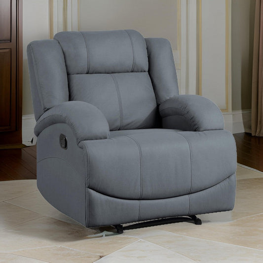 Kate 37 Inch Manual Recliner Chair, Cushions, Blue Microfiber, Solid Wood By Casagear Home