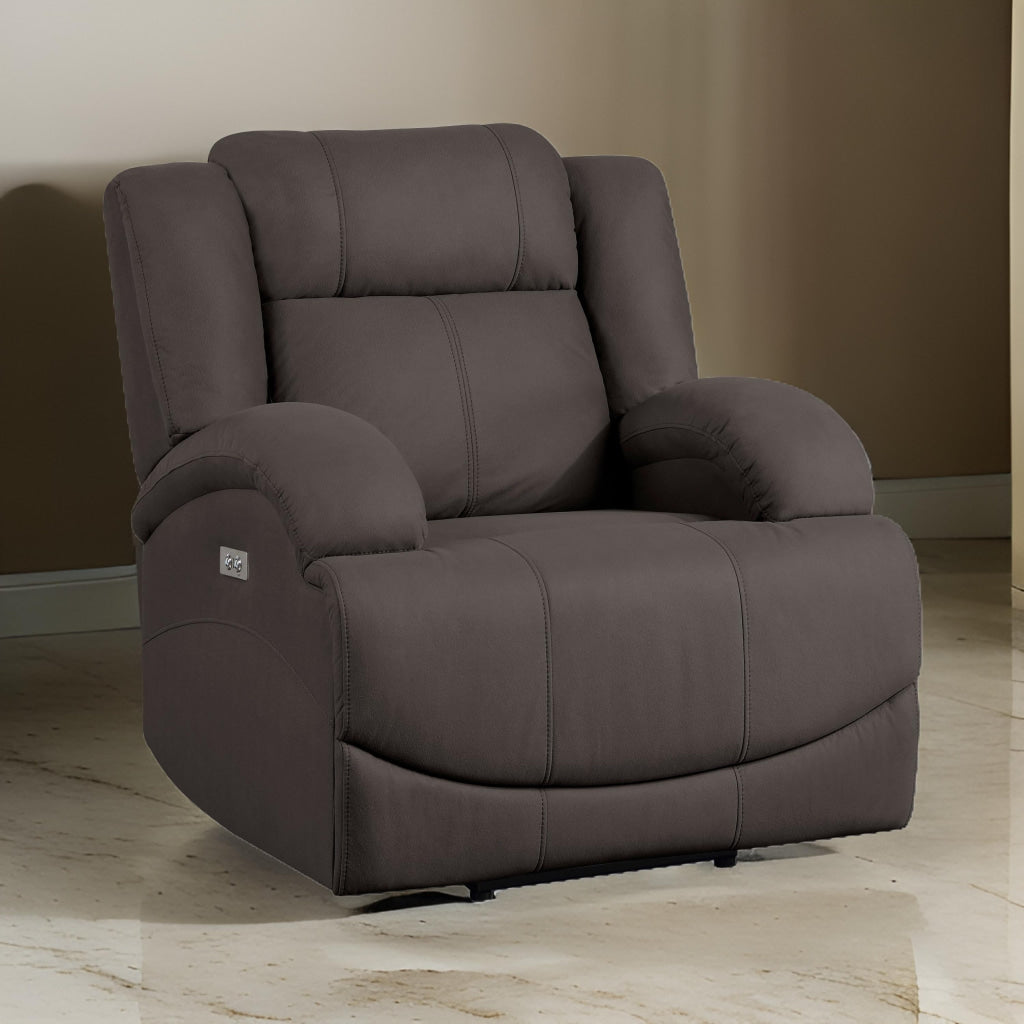 Kate 37 Inch Power Recliner Chair USB Brown Microfiber Solid Wood By Casagear Home BM315178