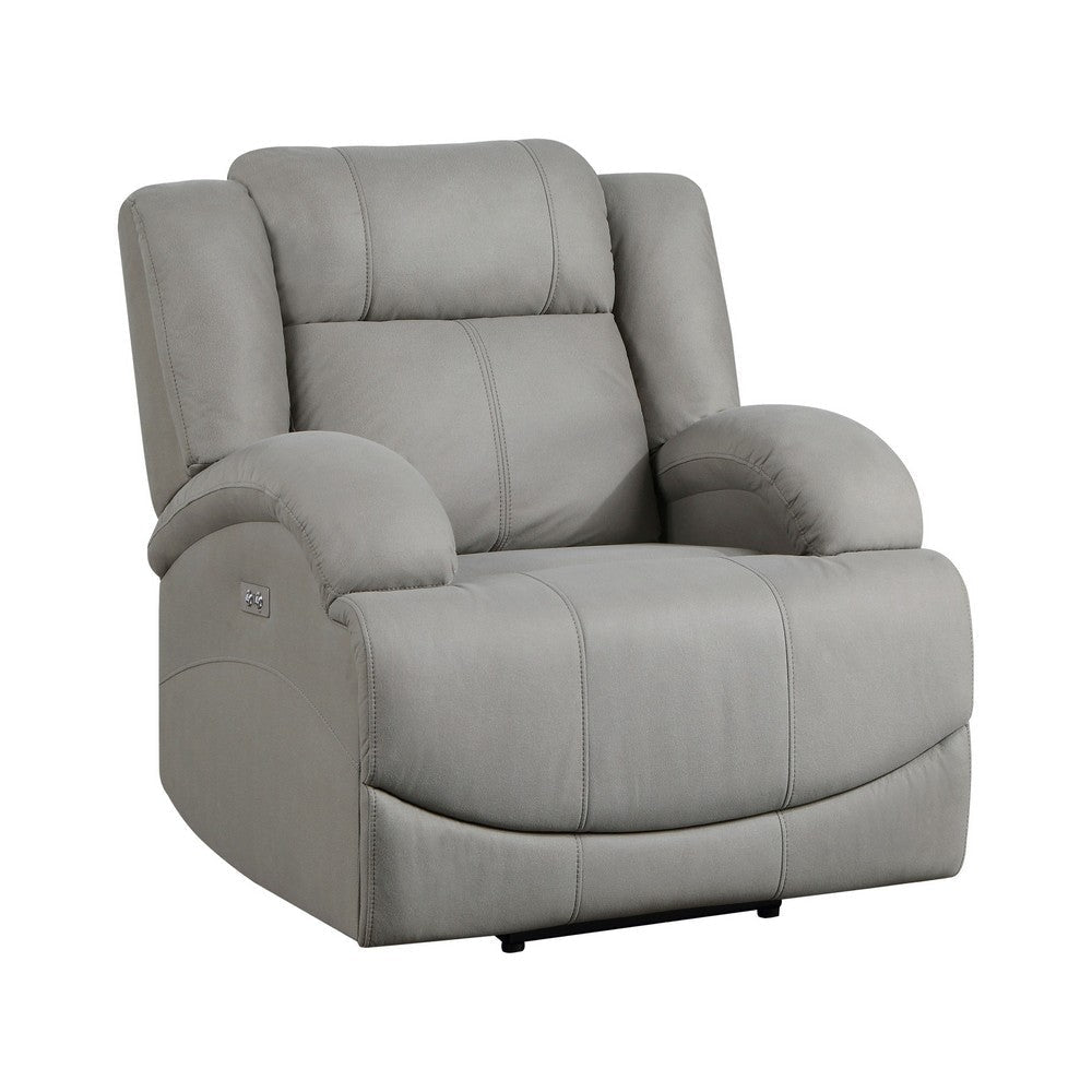 Kate 37 Inch Power Recliner Chair USB Gray Microfiber Solid Wood By Casagear Home BM315180