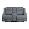 Kate 71 Inch Double Manual Recliner Loveseat Center Console Blue Fabric By Casagear Home BM315182