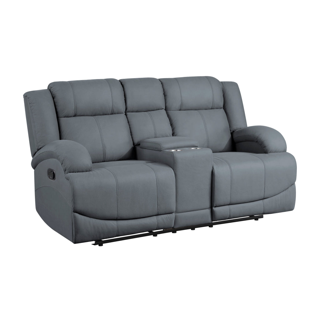 Kate 71 Inch Double Manual Recliner Loveseat Center Console Blue Fabric By Casagear Home BM315182