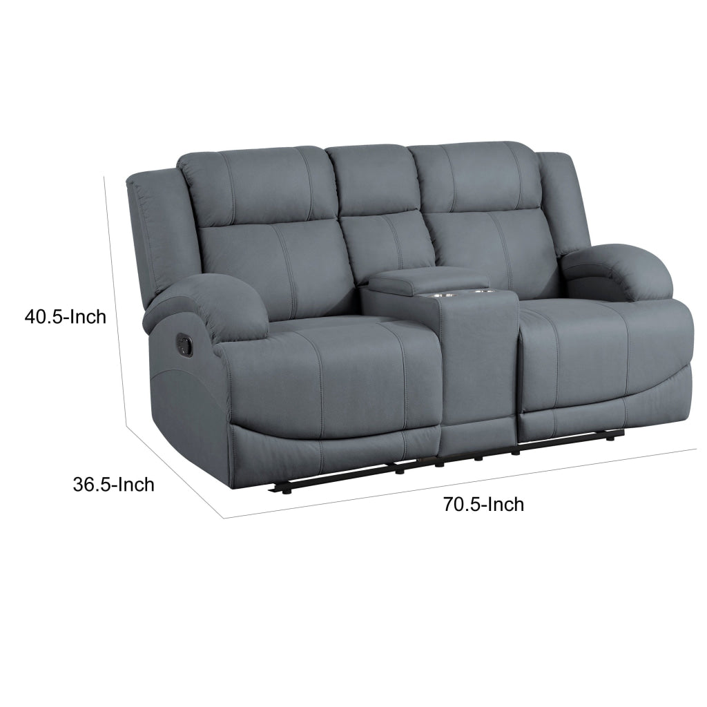 Kate 71 Inch Double Manual Recliner Loveseat Center Console Blue Fabric By Casagear Home BM315182