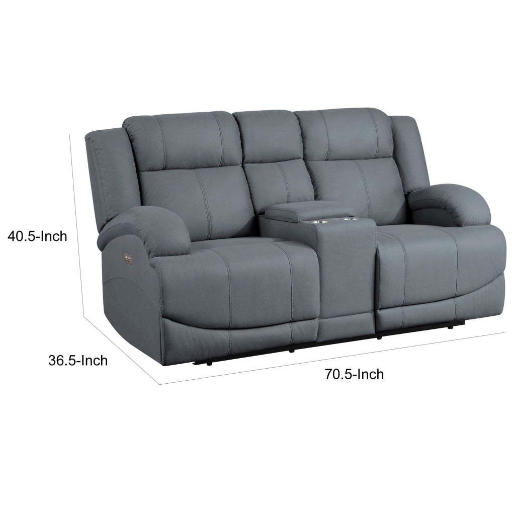 Kate 71 Inch Power Double Recliner Loveseat Center Console USB Blue By Casagear Home BM315184