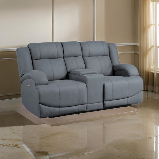 Kate 71 Inch Power Double Recliner Loveseat, Center Console, USB, Blue By Casagear Home