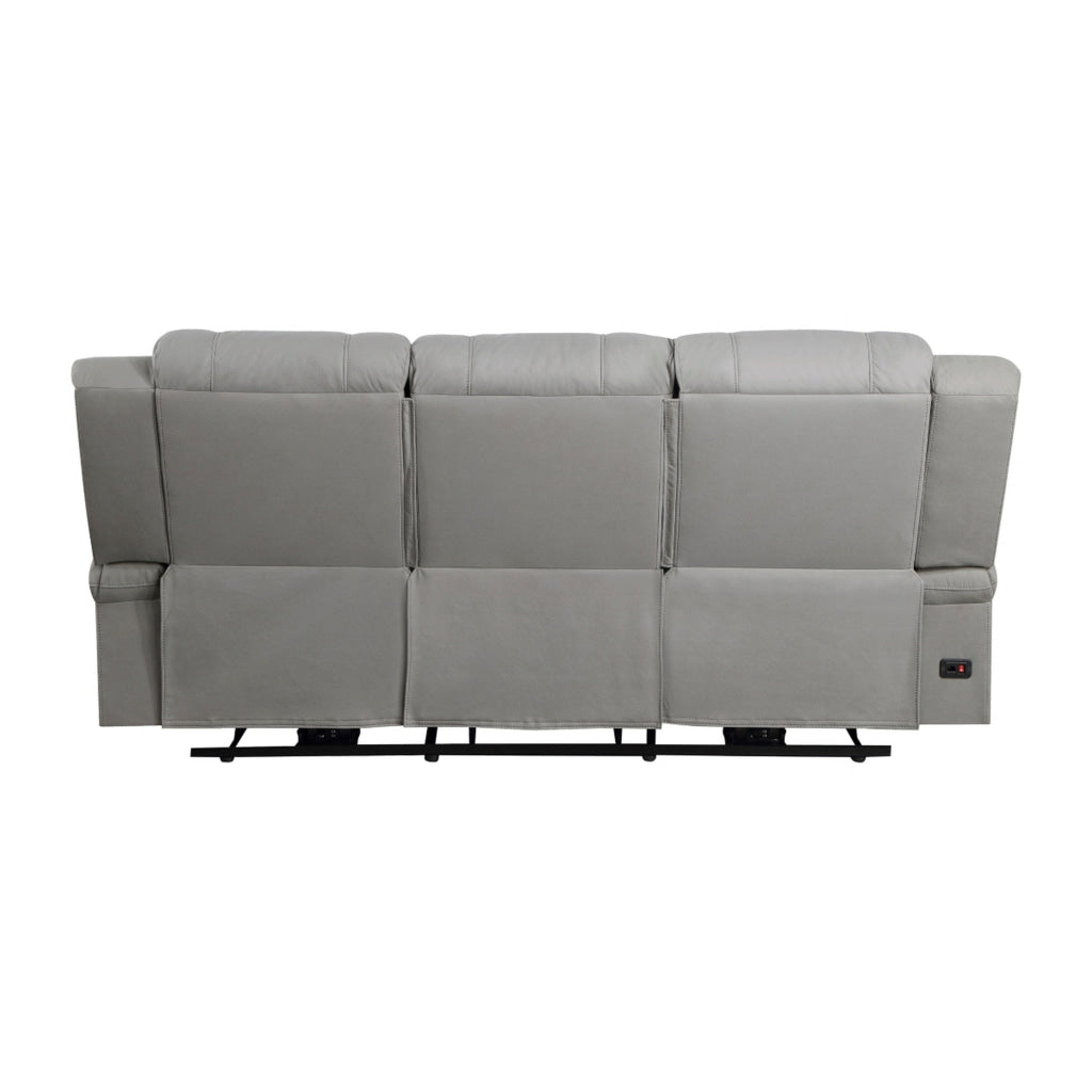 Kate 82 Inch Power Double Recliner Sofa USB Ports Gray Microfiber Wood By Casagear Home BM315188