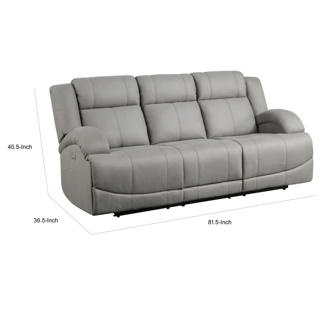 Kate 82 Inch Power Double Recliner Sofa USB Ports Gray Microfiber Wood By Casagear Home BM315188