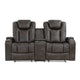 Mia 72 Inch Power Double Recliner Loveseat Gray Faux Leather LED USB By Casagear Home BM315194