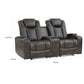 Mia 72 Inch Power Double Recliner Loveseat Gray Faux Leather LED USB By Casagear Home BM315194