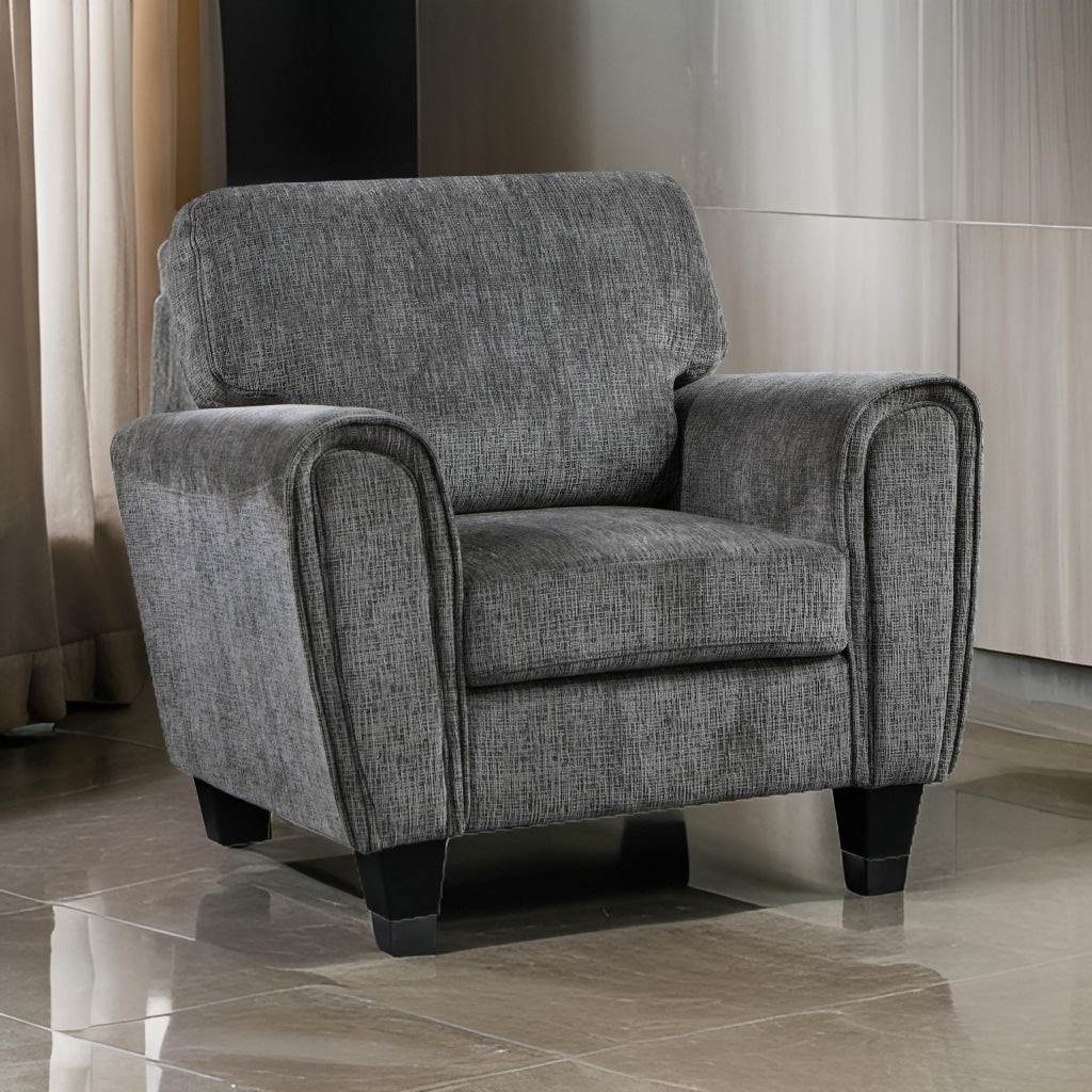 Lucy 37 Inch Accent Chair, Gray Chenille, Soft Cushions, Track Arms, Wood By Casagear Home